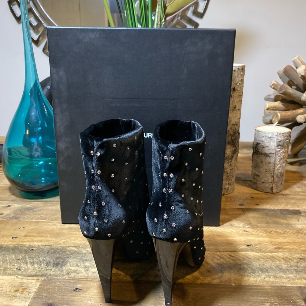 Saint Laurent Freja Crystal Studded Velvet Boots - Picture 7 of 8
